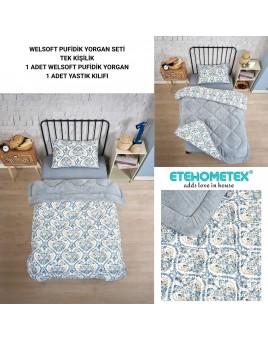 ETE HOMETEX TEK KİŞİLİK LÜX WELSOFT YORGAN AKSU GRİ 155X215CM 8696474231932